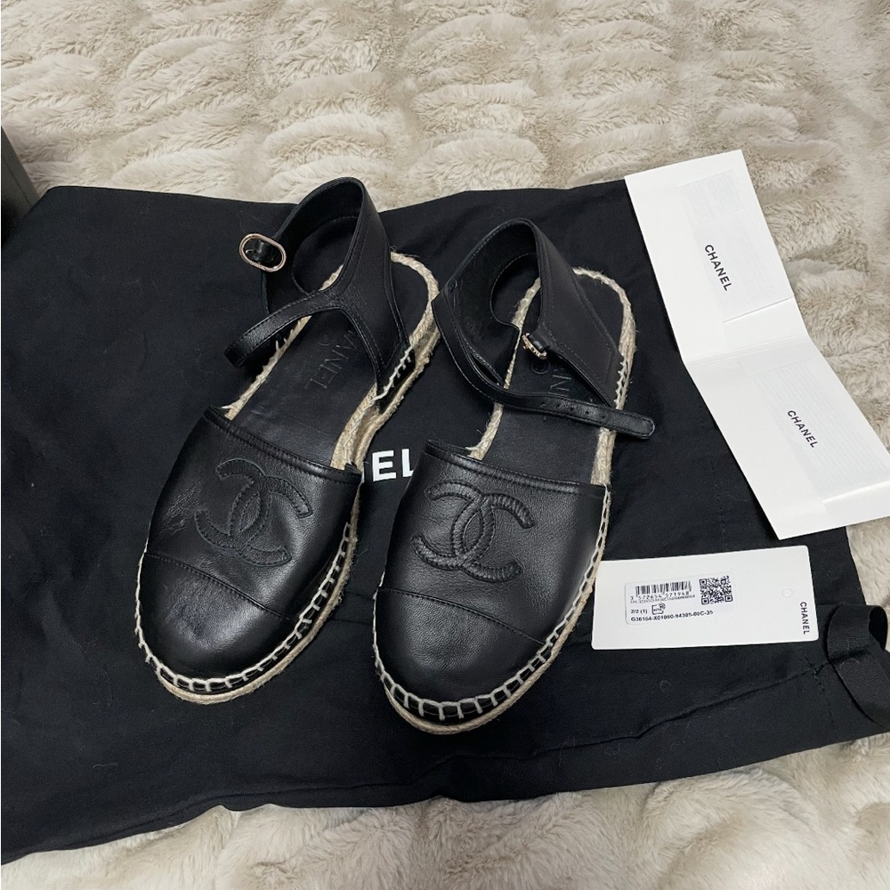 CHANEL Black Leather Espadrilles - Picture 4 of 5